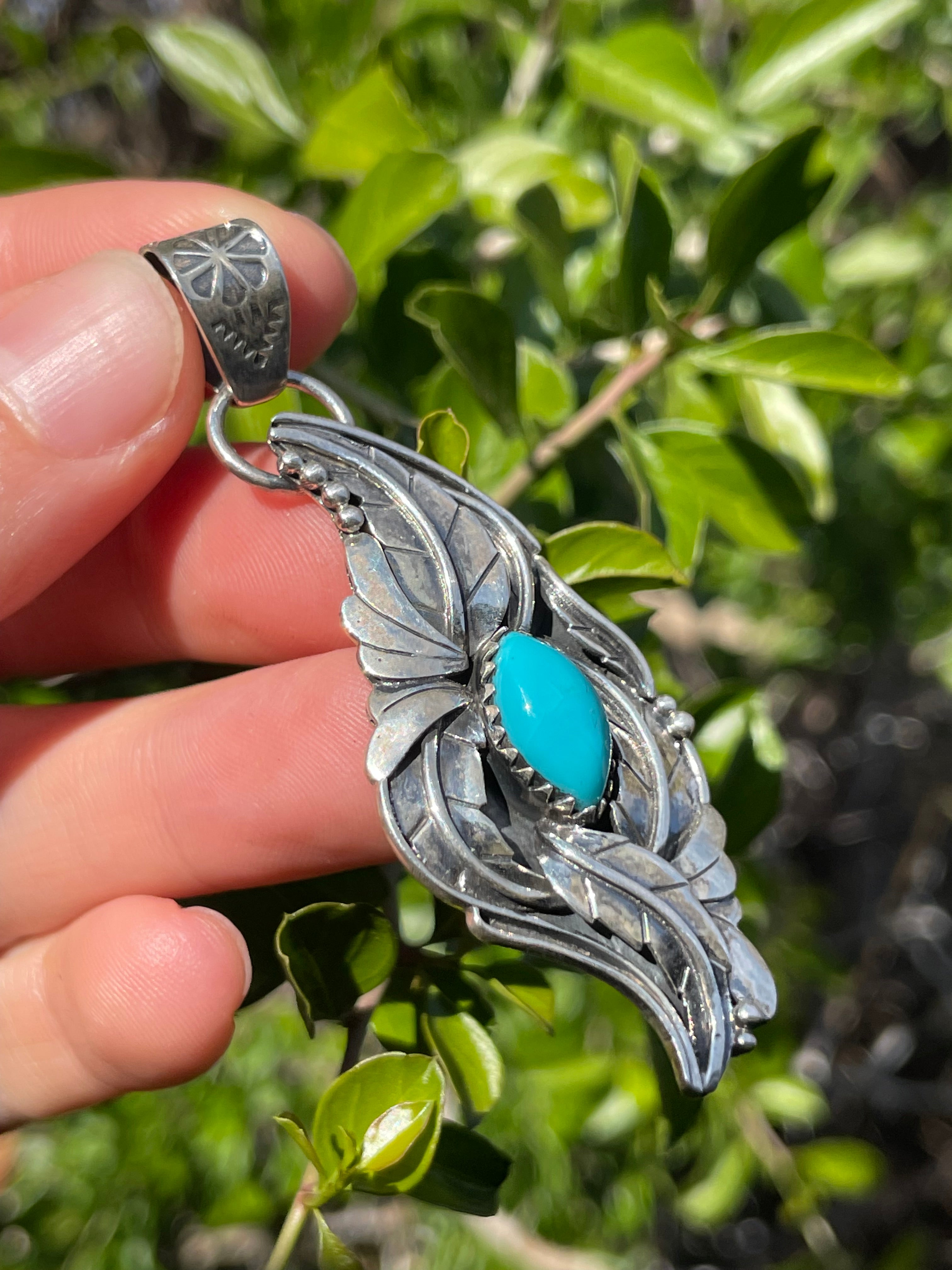Turquoise Feather Pendant | Sterling Silver 925 B687