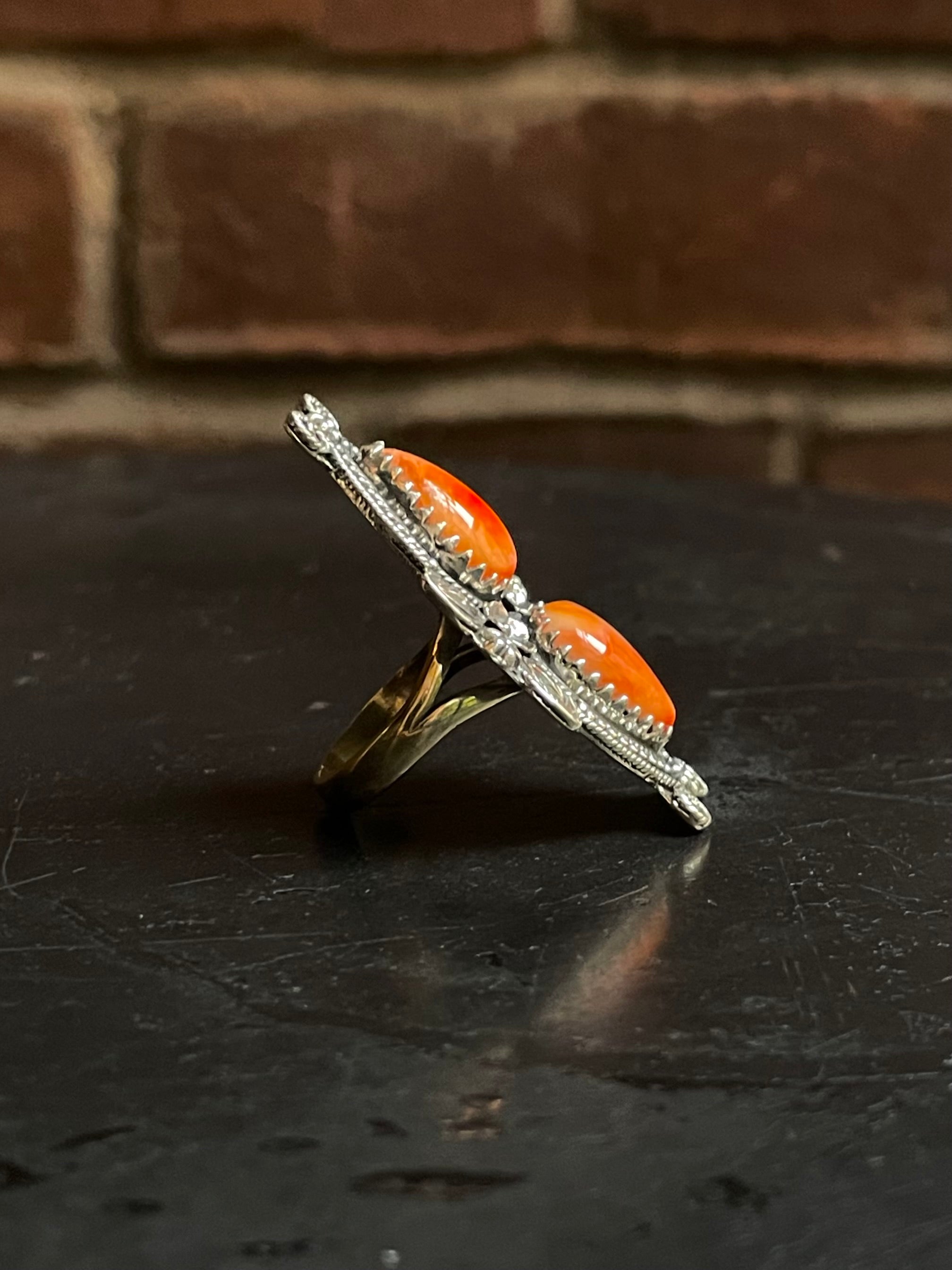 Spiny Oyster Tear Drop Ring Size 7 | 925 Sterling Silver G214