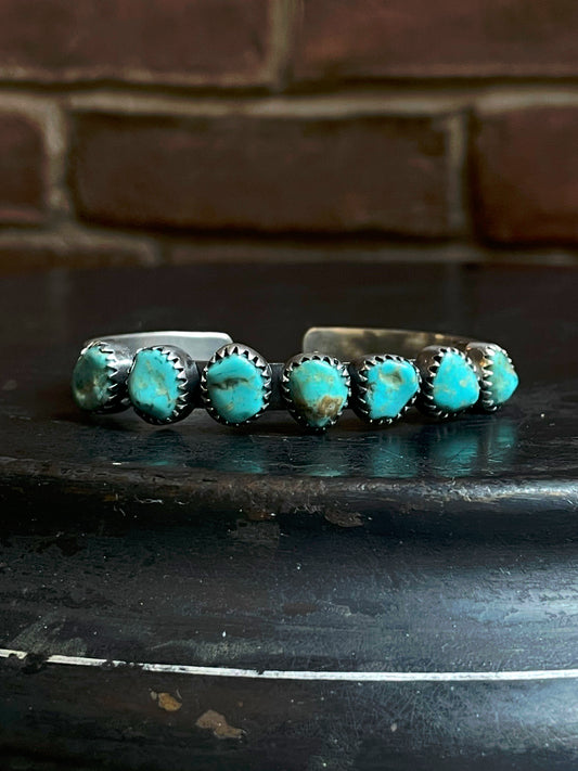 Kingman Turquoise Cuff | Mixed Shape Row | 925 Silver E539