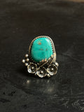 Kingman Turquoise Floral Ring | 925 Sterling Silver | Size 6 E286
