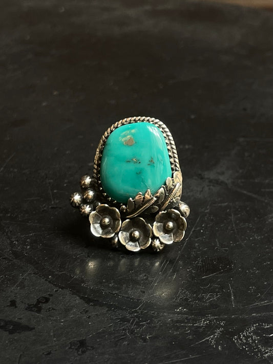 Kingman Turquoise Floral Ring | 925 Sterling Silver | Size 6 E286