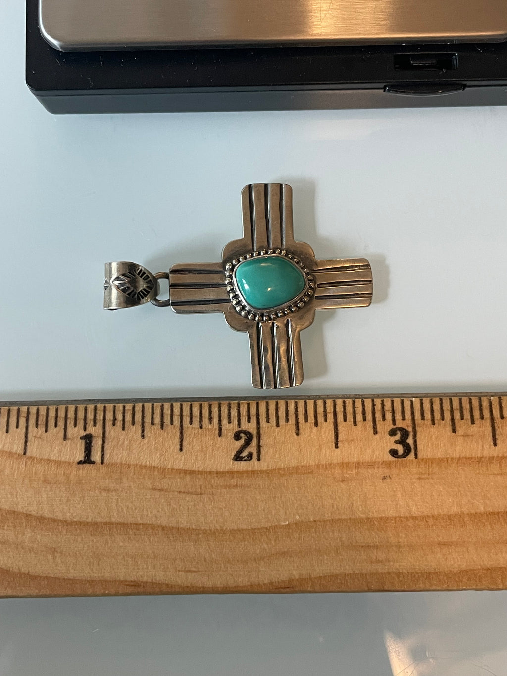 Kingman Turquoise Zia Cross Pendant | 925 Sterling Silver G625