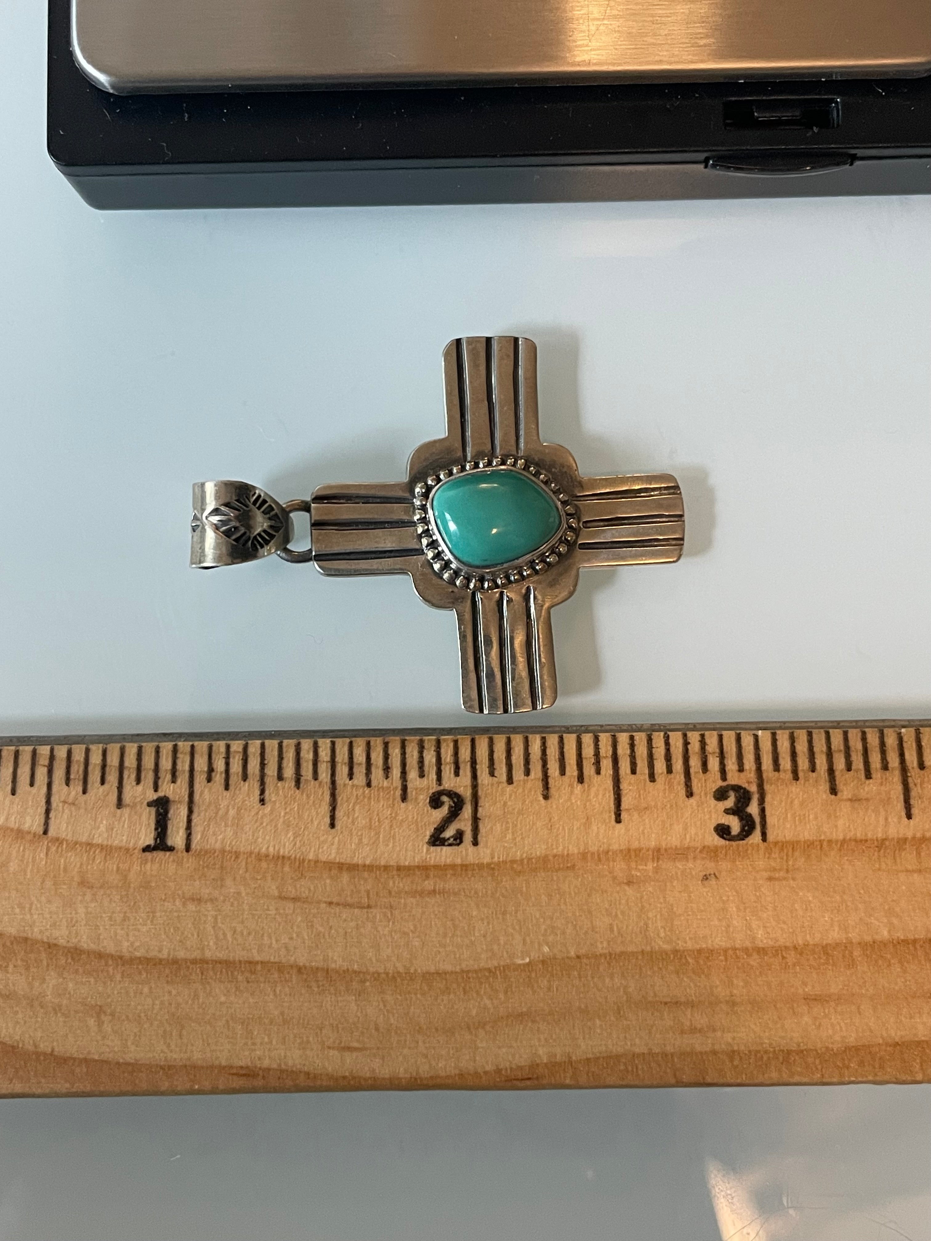 Kingman Turquoise Zia Cross Pendant | 925 Sterling Silver G625