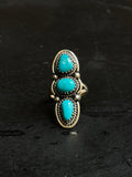 Kingman Turquoise Triple Stone Ring Size 6.75 | 925 Sterling Silver Southwest E199
