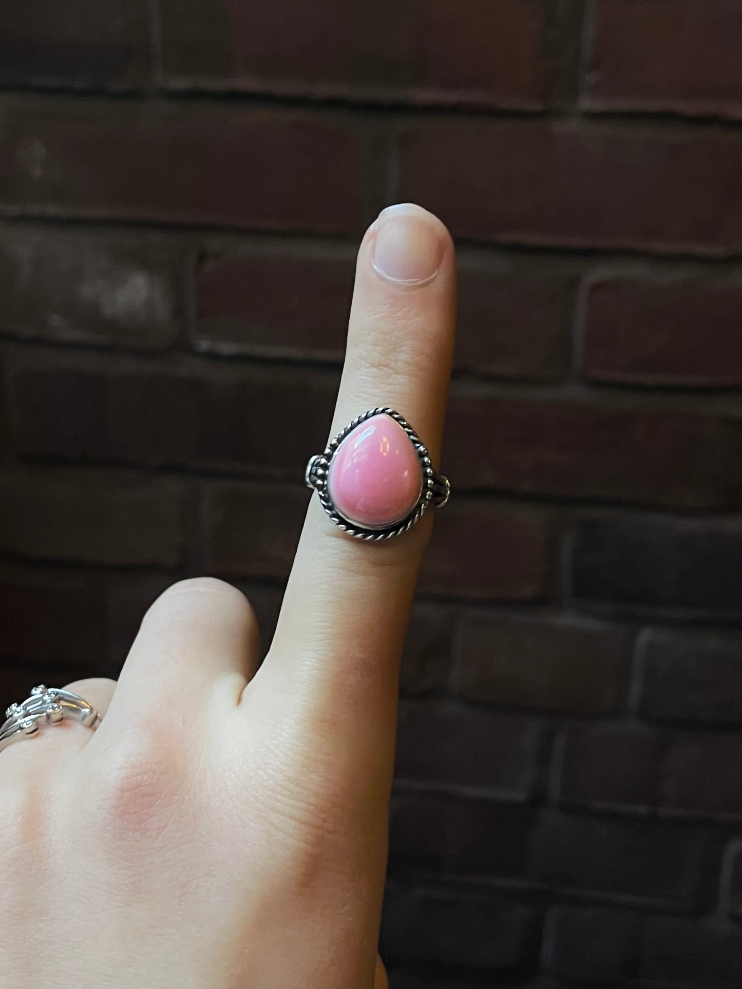 Pink Conch Tear Drop Ring | 925 Sterling Silver Size 7.75 E427