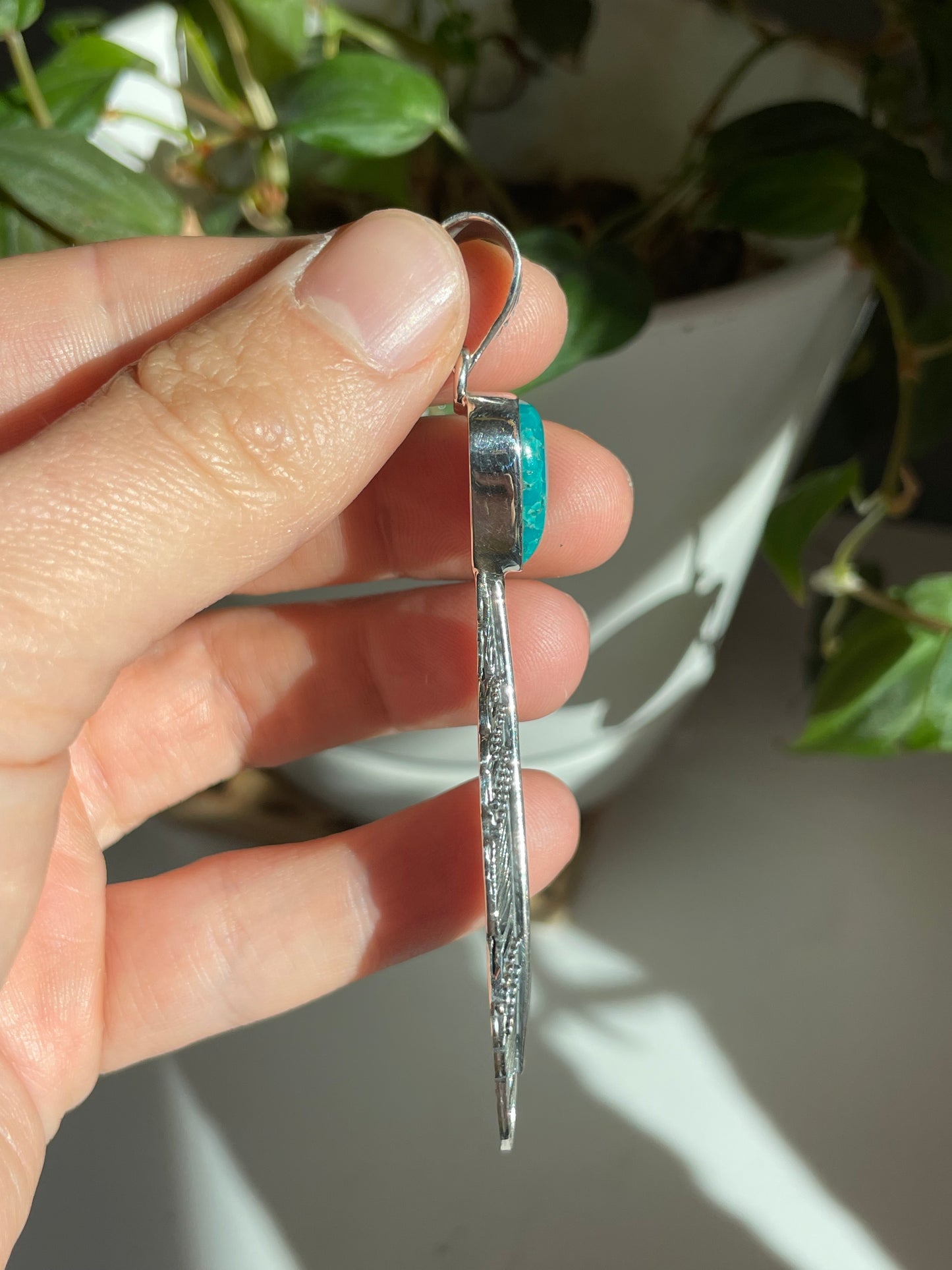 Turquoise Feather Pendant | Sterling Silver 925 B769
