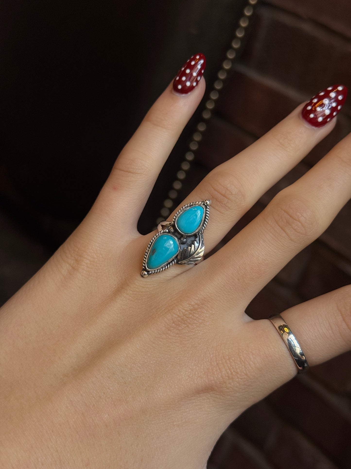 Turquoise Double Stone Ring | 925 Sterling Silver | Size 7 C340
