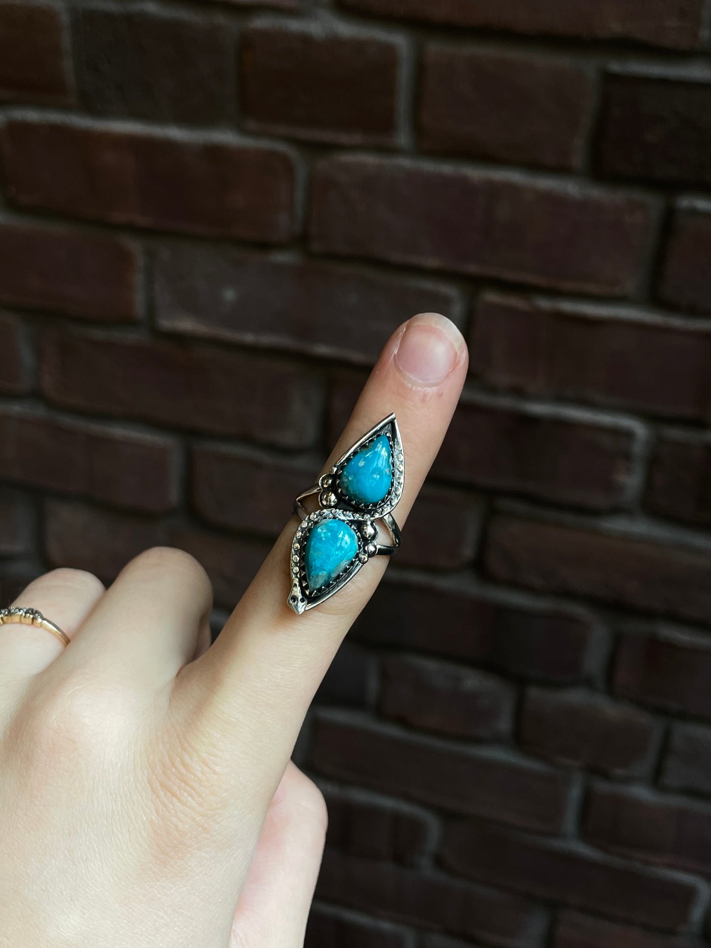 Turquoise Double Stone Ring Size 7 | 925 Sterling Silver C958