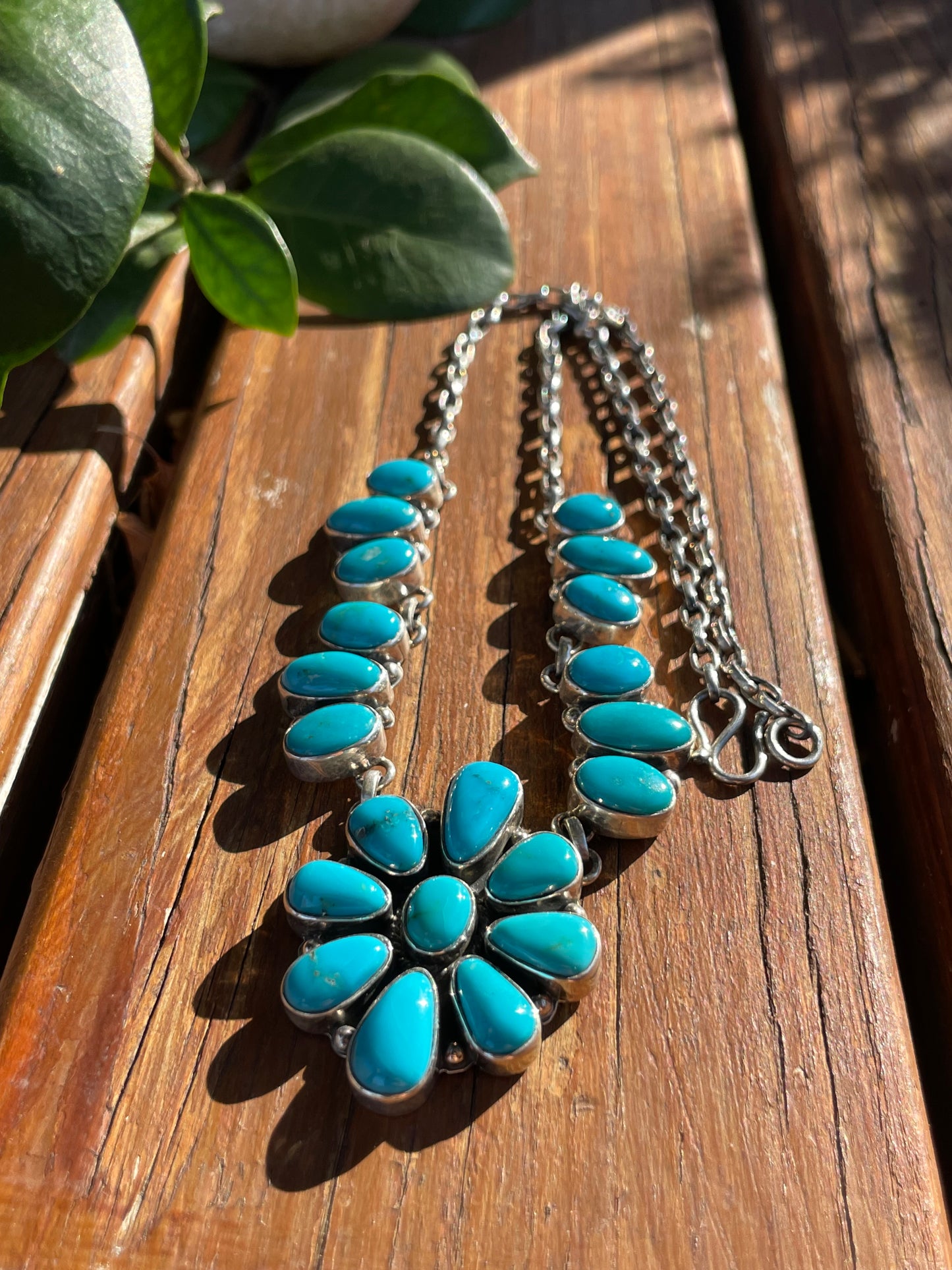 Kingman Turquoise Flower Necklace | Sterling Silver 925 Cluster |B889