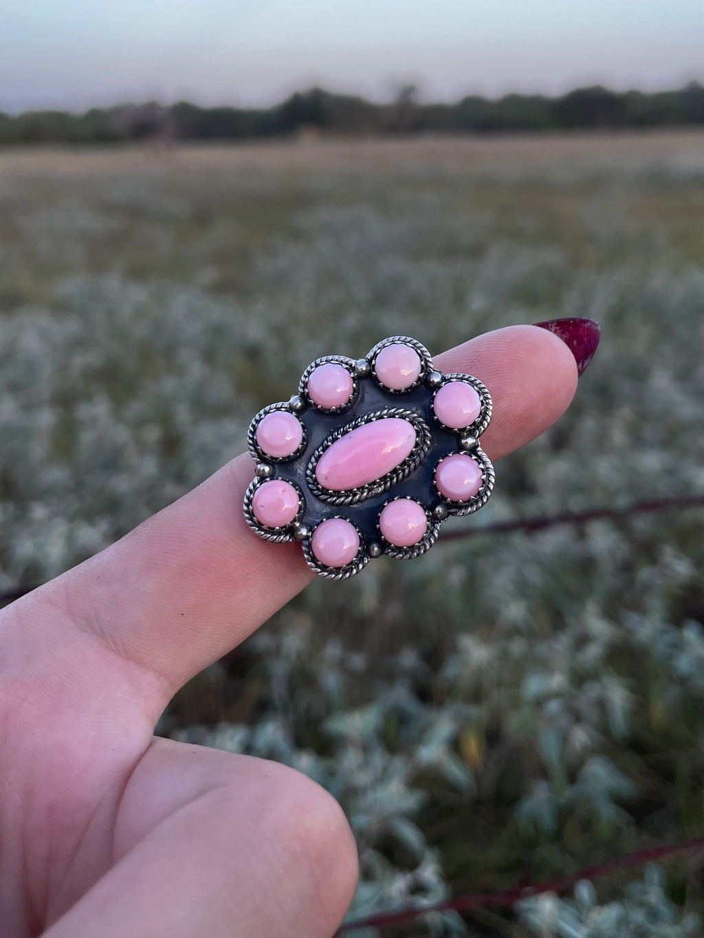 Pink Conch Cluster Ring Size 5.75 | 925 Sterling Silver G745