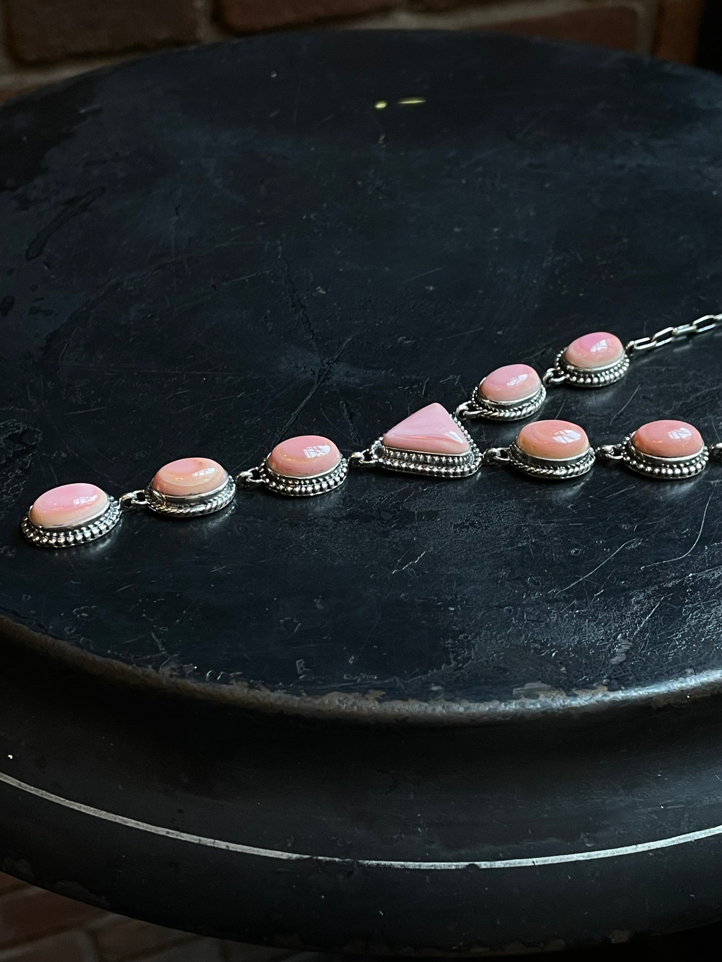 Pink Conch Lariat Necklace | 925 Sterling Silver E340