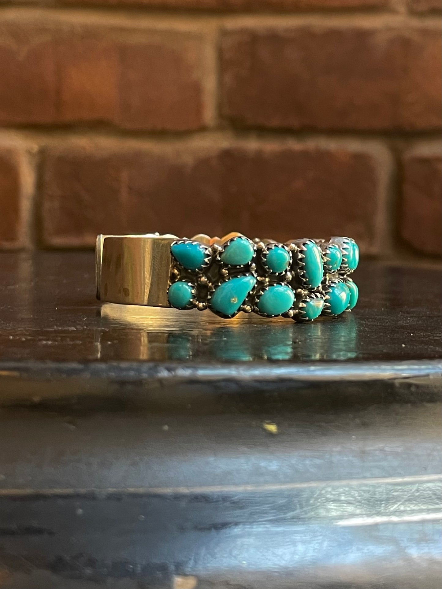Kingman Turquoise Double Row Cluster Cuff Bracelet | Sterling Silver G458