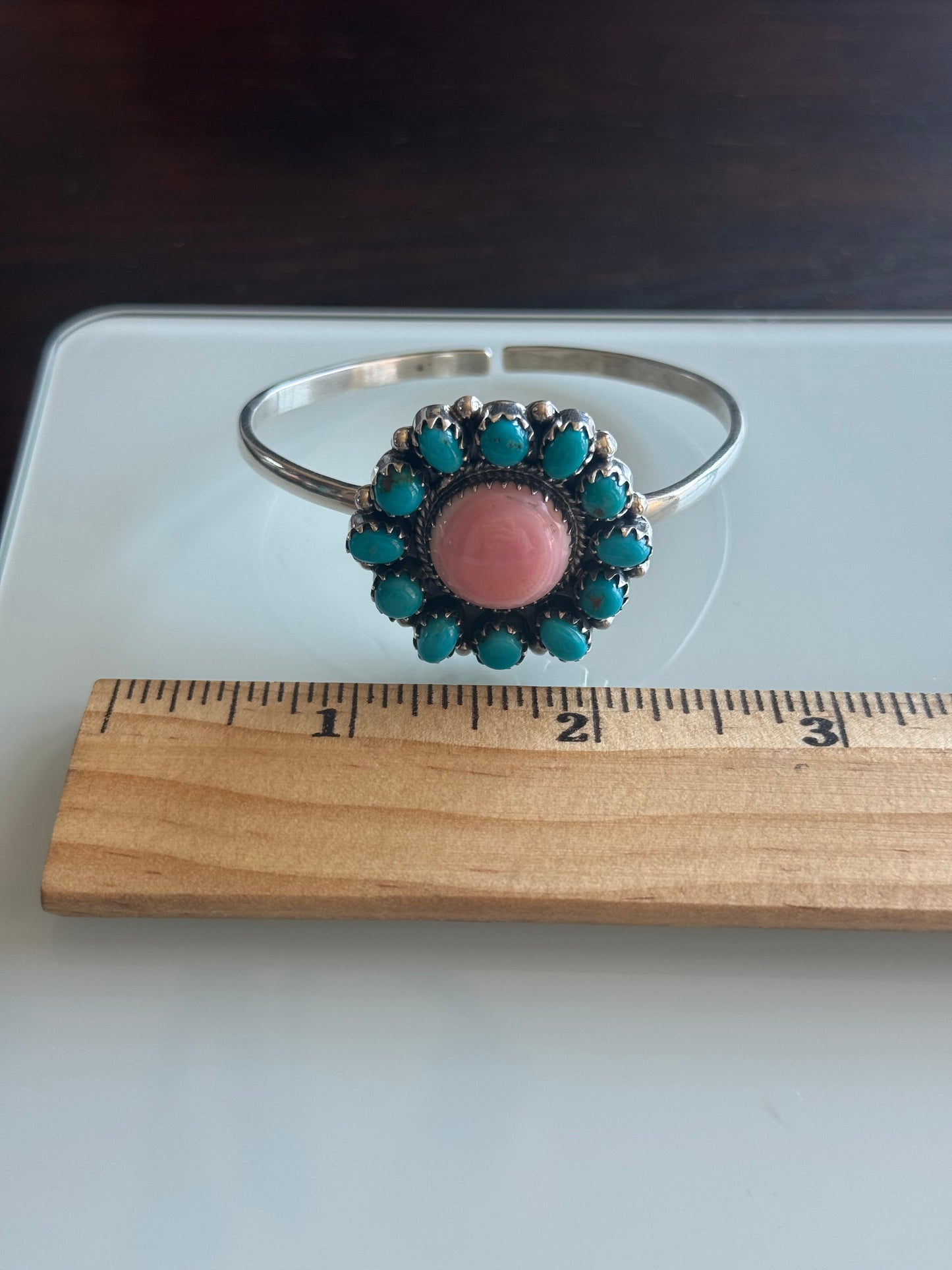 Kingman Turquoise Pink Conch Cuff | Sterling Silver | A995