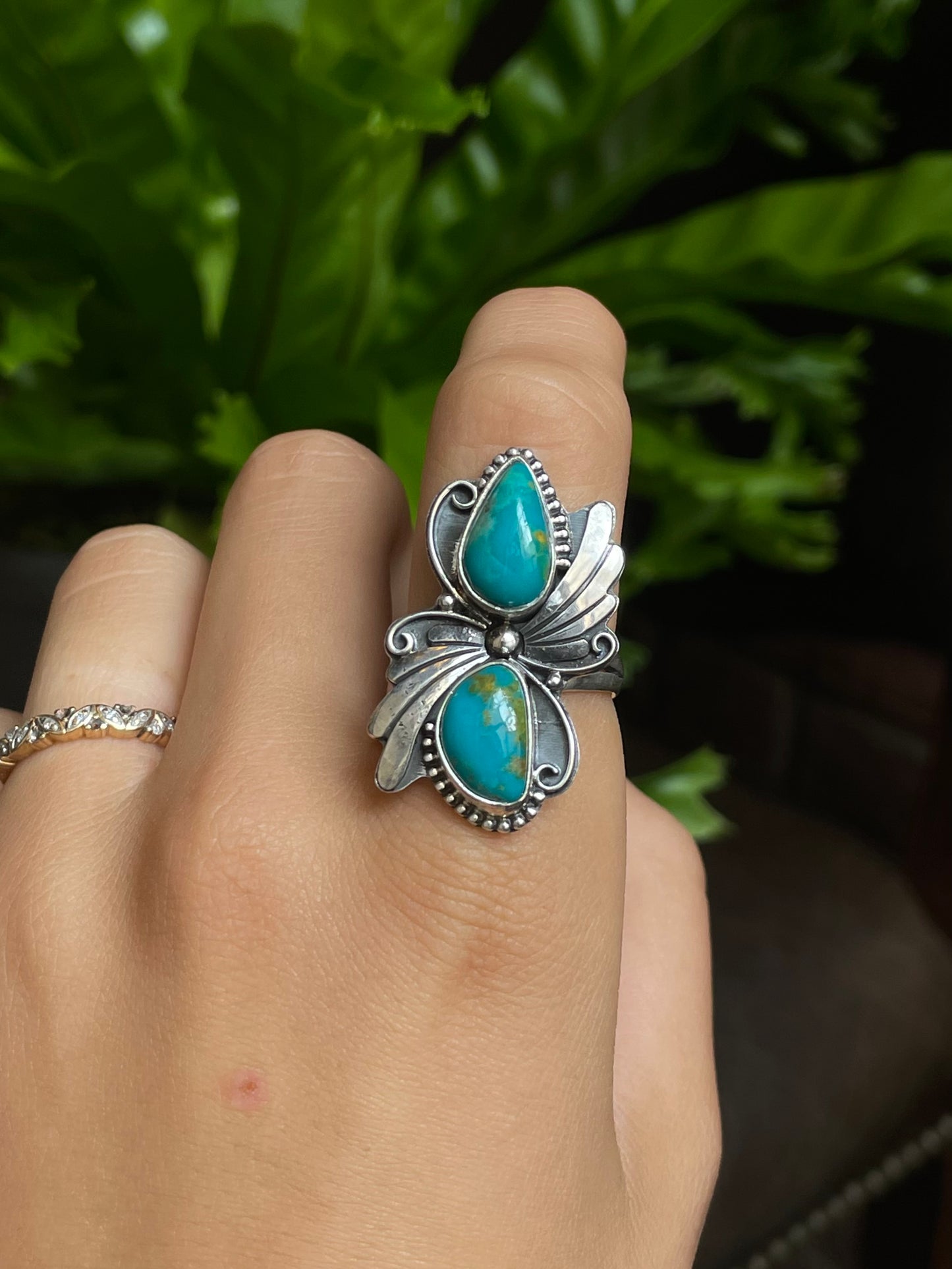 Kingman Turquoise Double Stone Ring | Sterling Silver | Size 10 G306