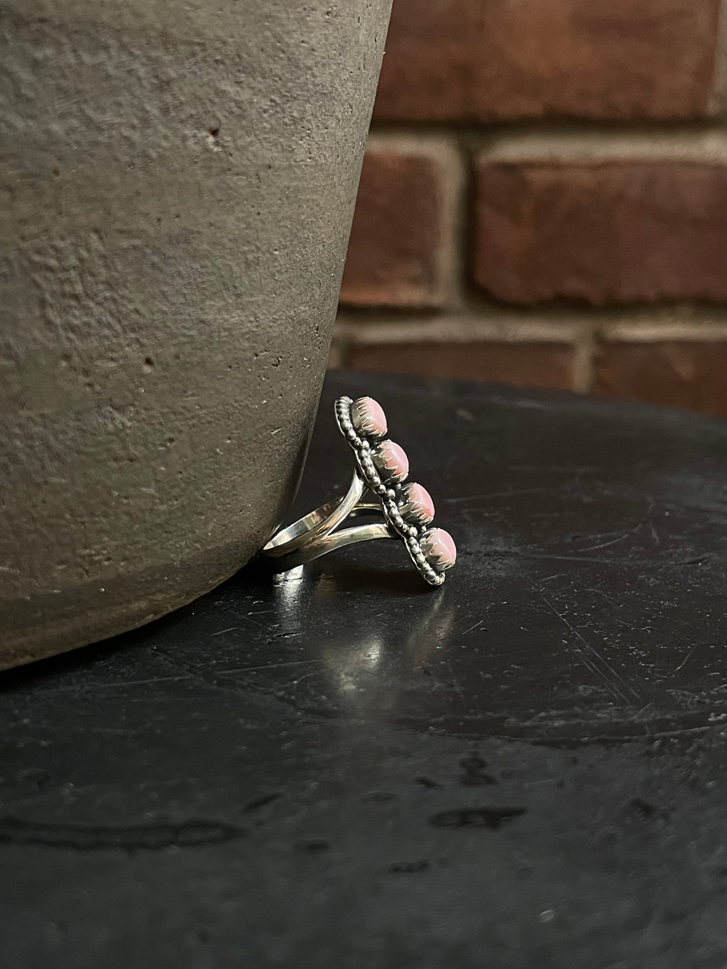 Pink Conch Triple Stone Ring Size 7 | 925 Sterling Silver Southwest E145