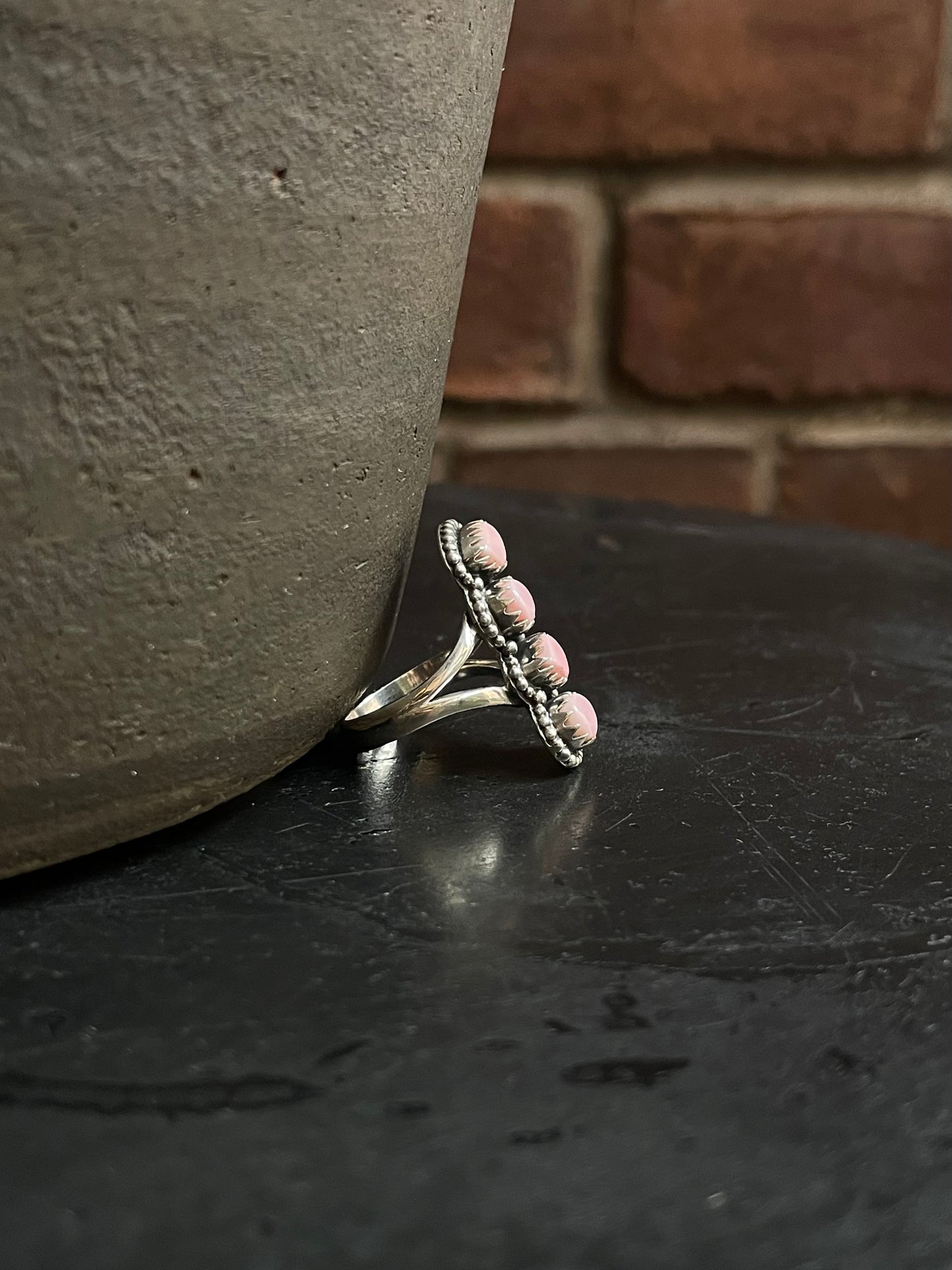 Pink Conch Triple Stone Ring Size 7 | 925 Sterling Silver Southwest E145