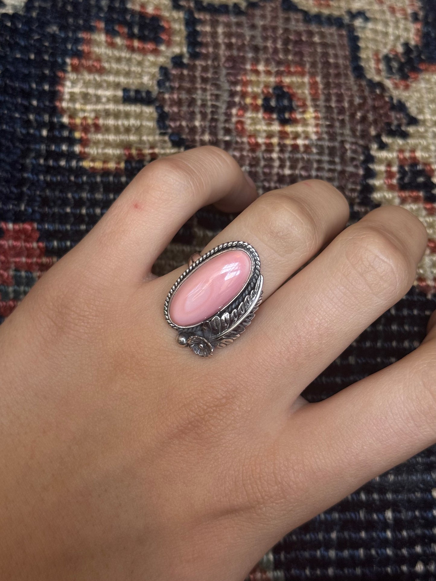Pink Conch Leaf Ring | 925 Sterling Silver | Size 7 C230