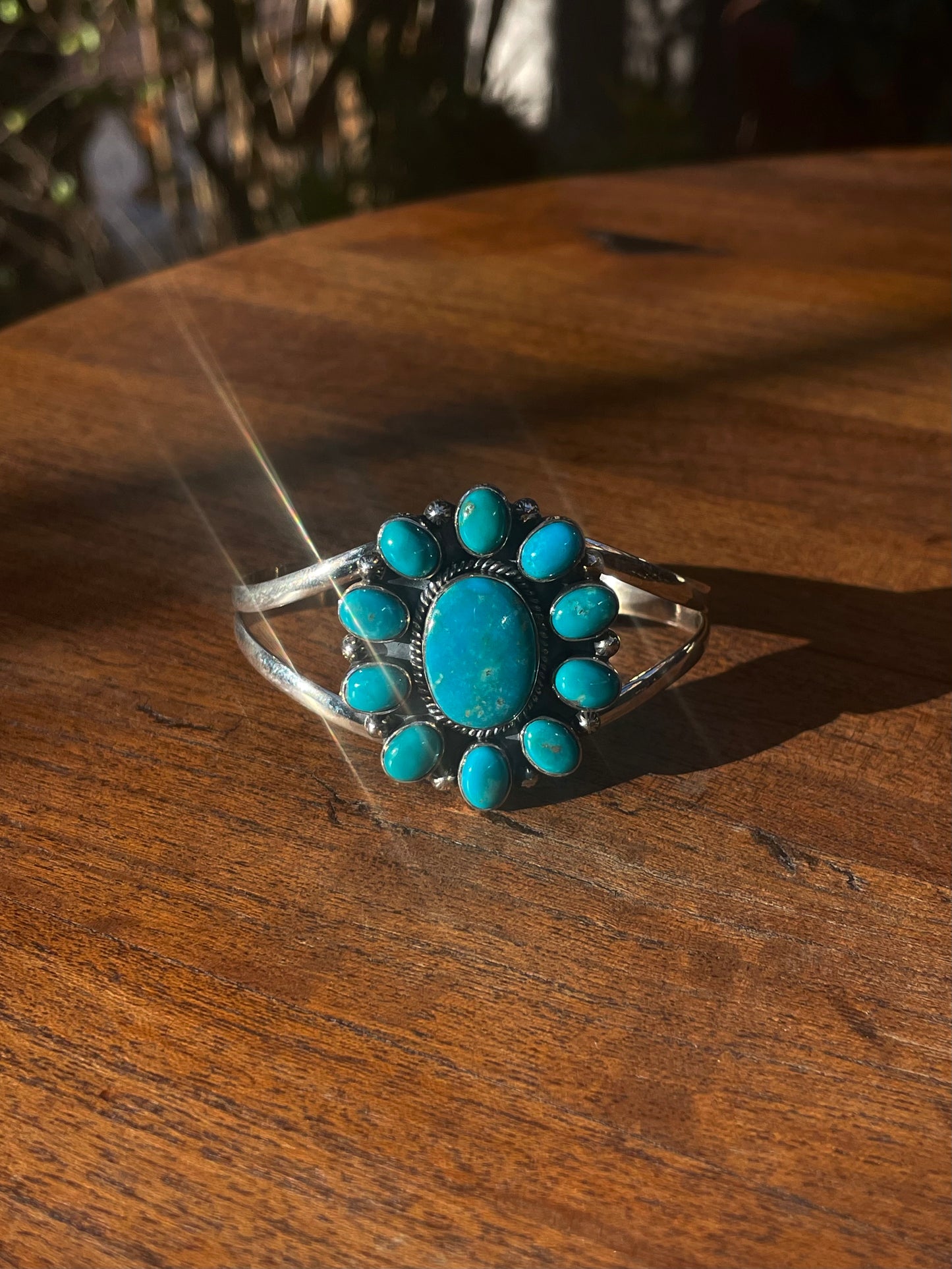 Kingman Turquoise Cluster Cuff Bracelet | 925 Sterling Silver C897