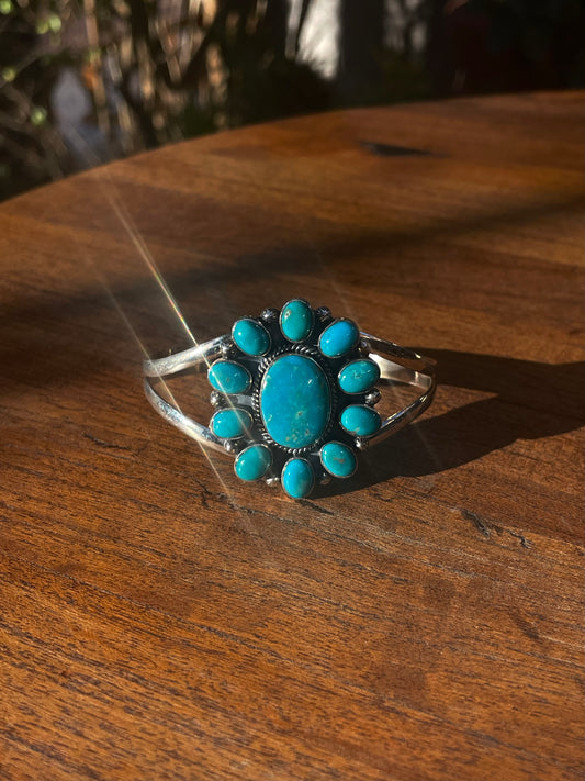 Kingman Turquoise Cluster Cuff Bracelet | 925 Sterling Silver C897