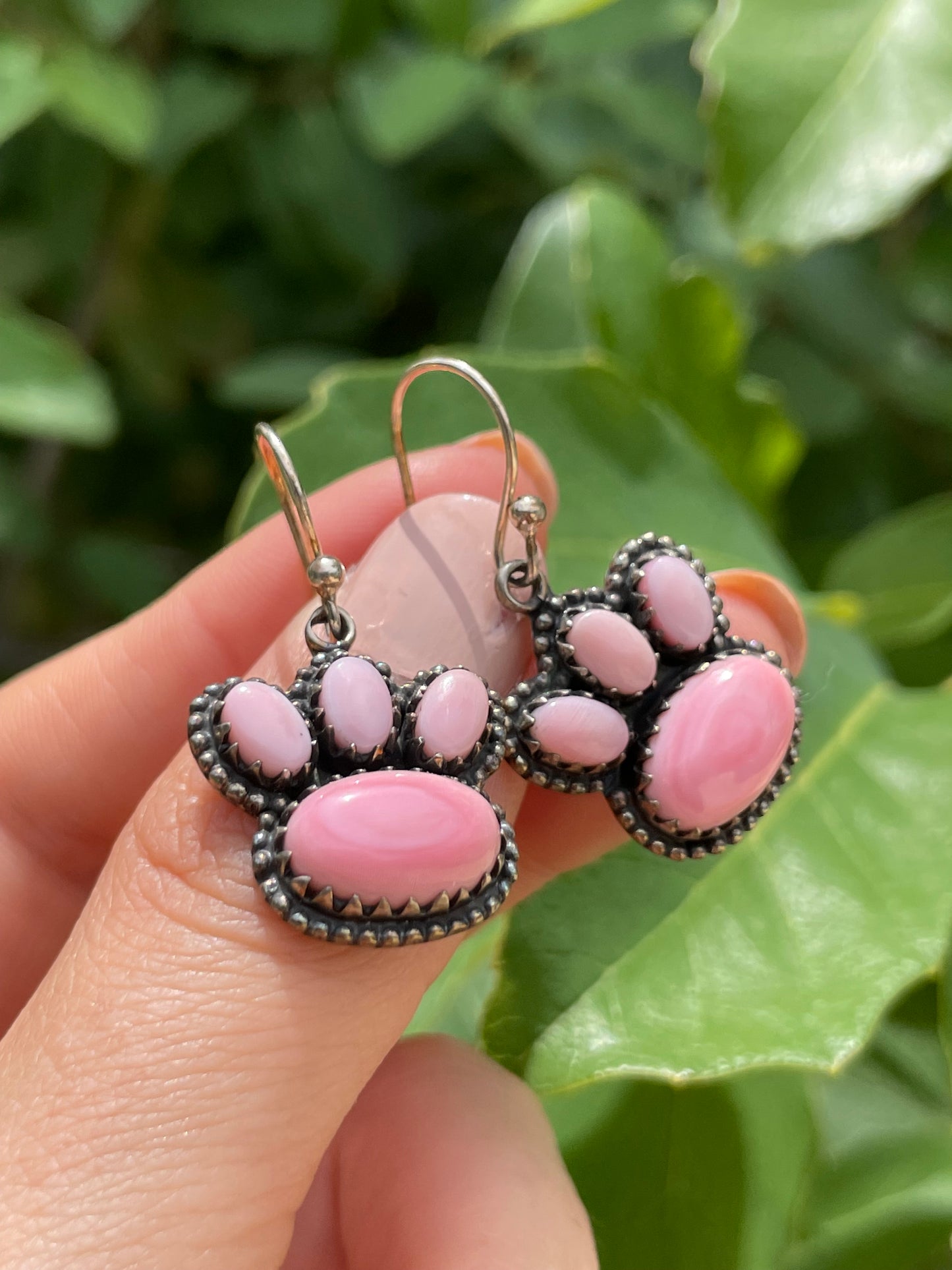 Pink Conch Paw Print Dangle Earrings | 925 Sterling Silver D192
