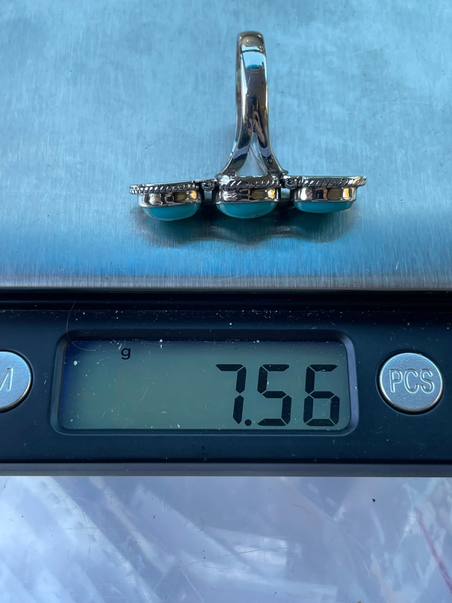 Turquoise Triple Stone Ring | Sterling Silver 925 Size 8.75 C703