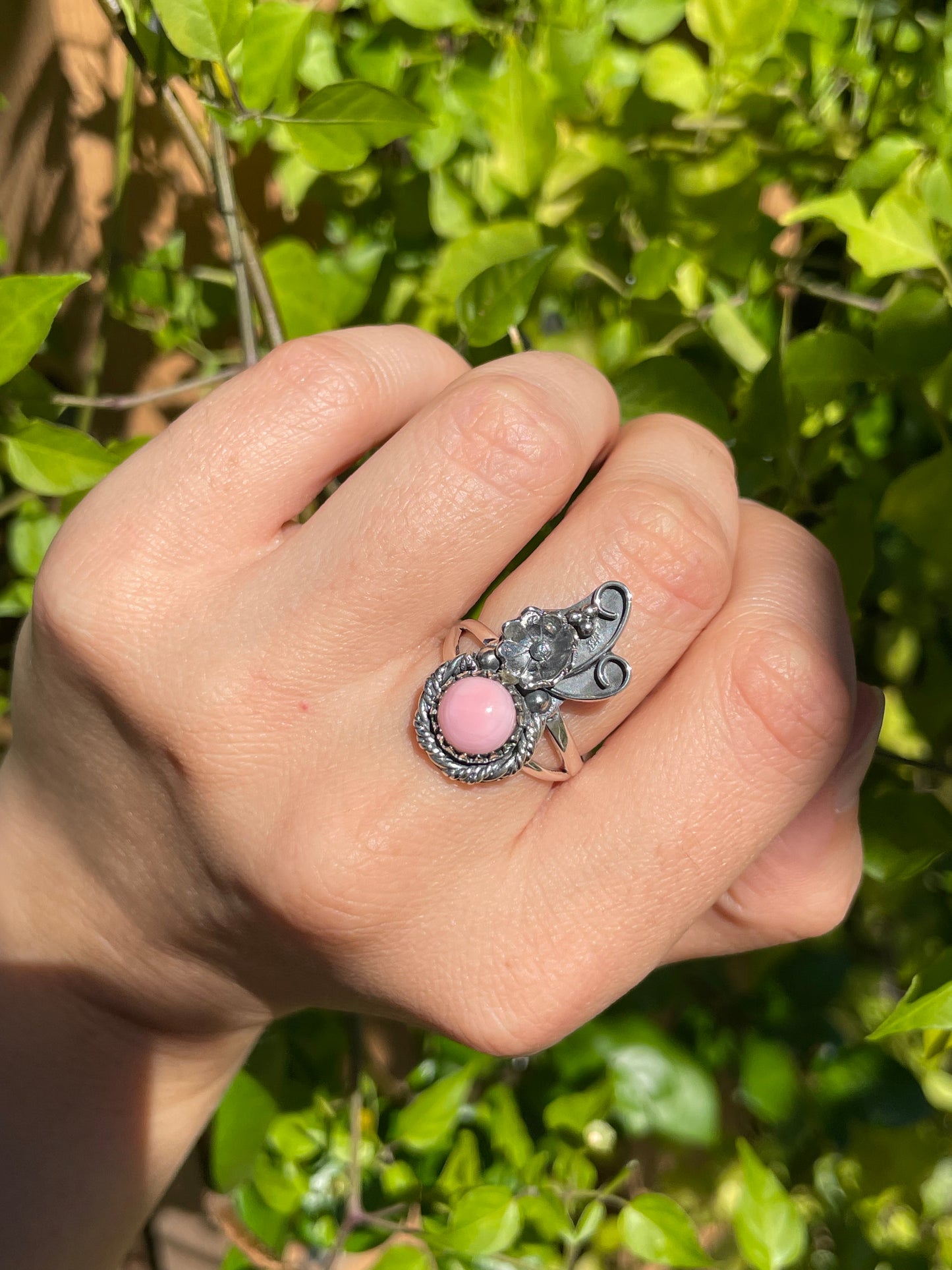 Pink Conch Leaf Ring | 925 Sterling Silver | Size 7.5 B291