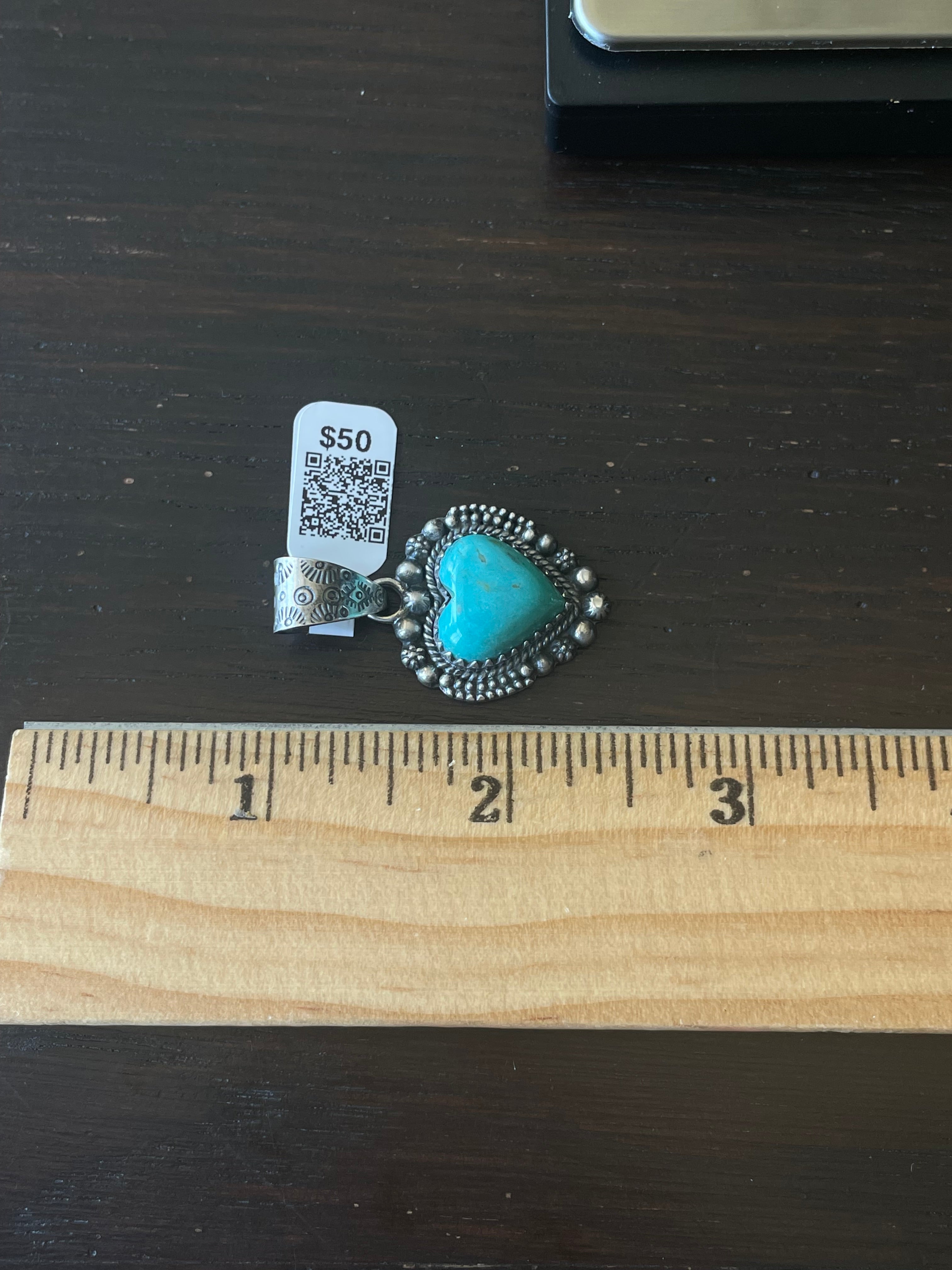 Kingman Turquoise Heart Pendant | Sterling Silver | A658