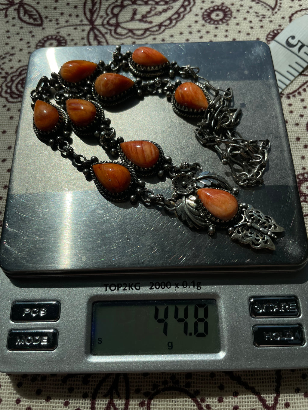 Orange Spiny Oyster Lariat Necklace | Floral Drop with Butterfly | 925 Sterling Silver E595