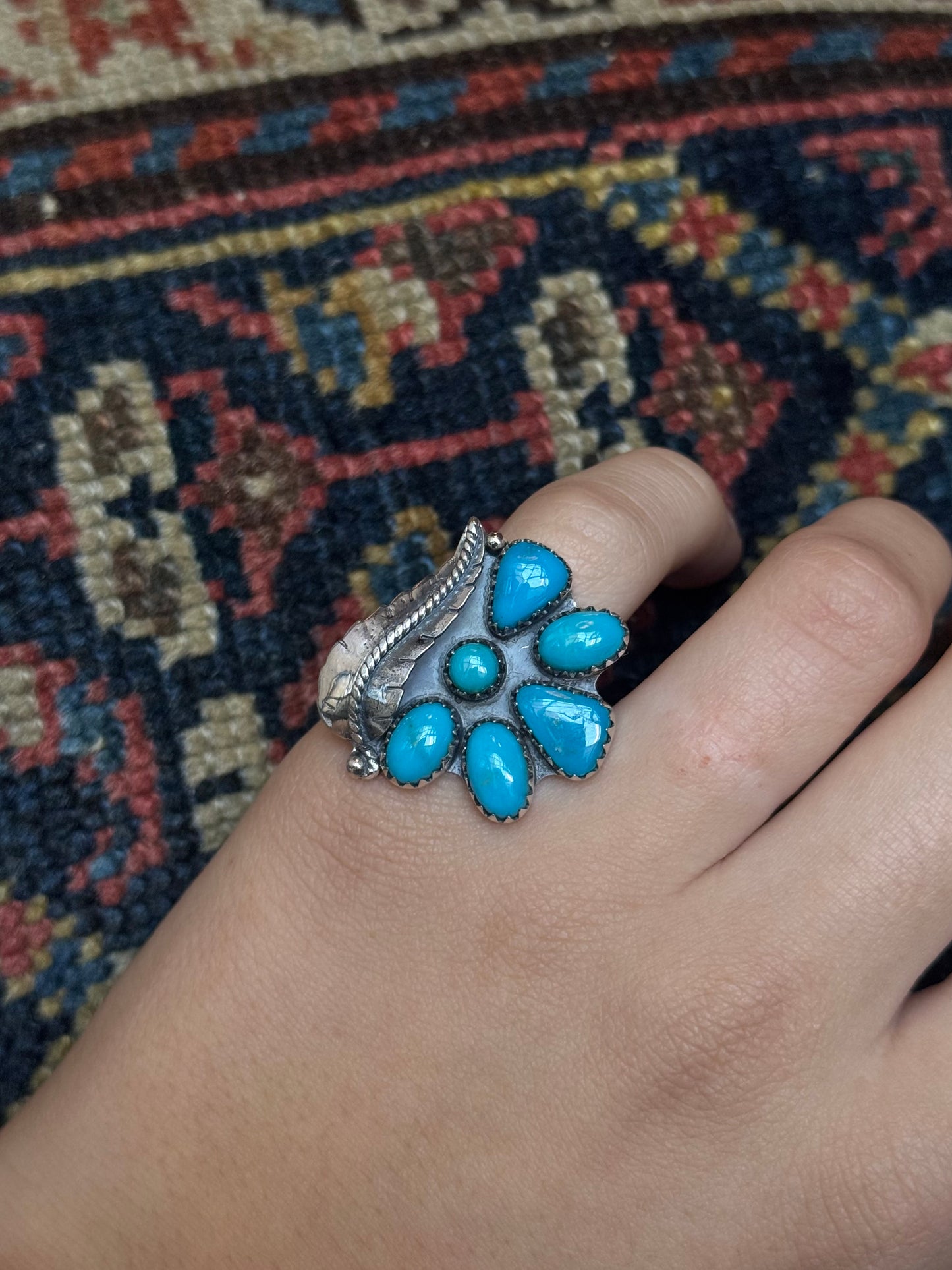 Kingman Turquoise Feather Ring | Sterling Silver | Size 5.5 | C138