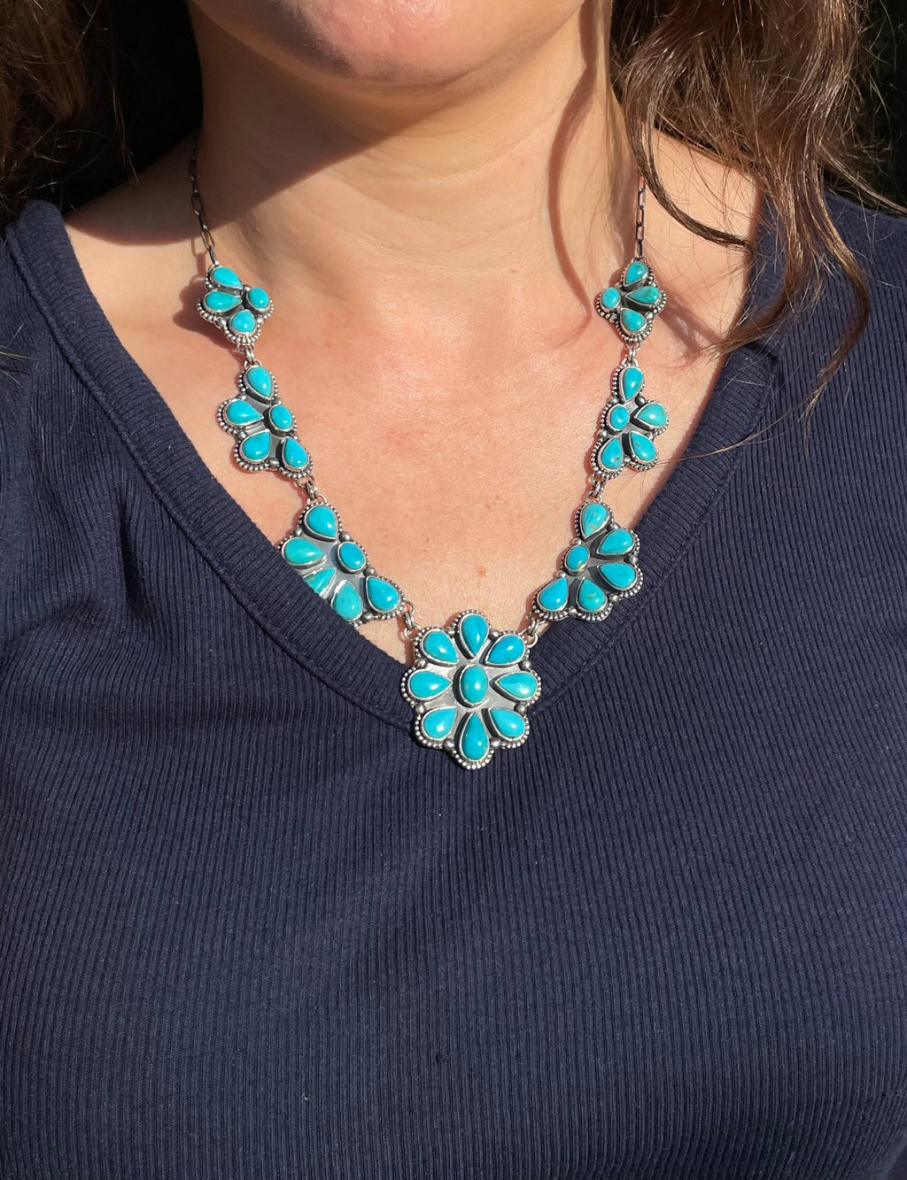 Kingman Turquoise Flower Necklace | 925 Sterling Silver G398