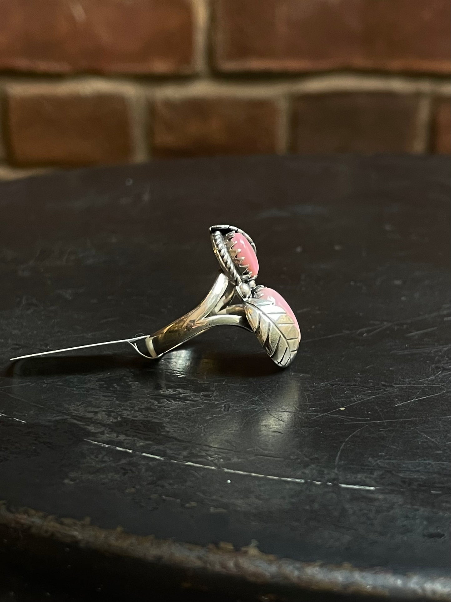 Dual Leaf Pink Conch Ring | Sterling Silver | Size 8 | A239