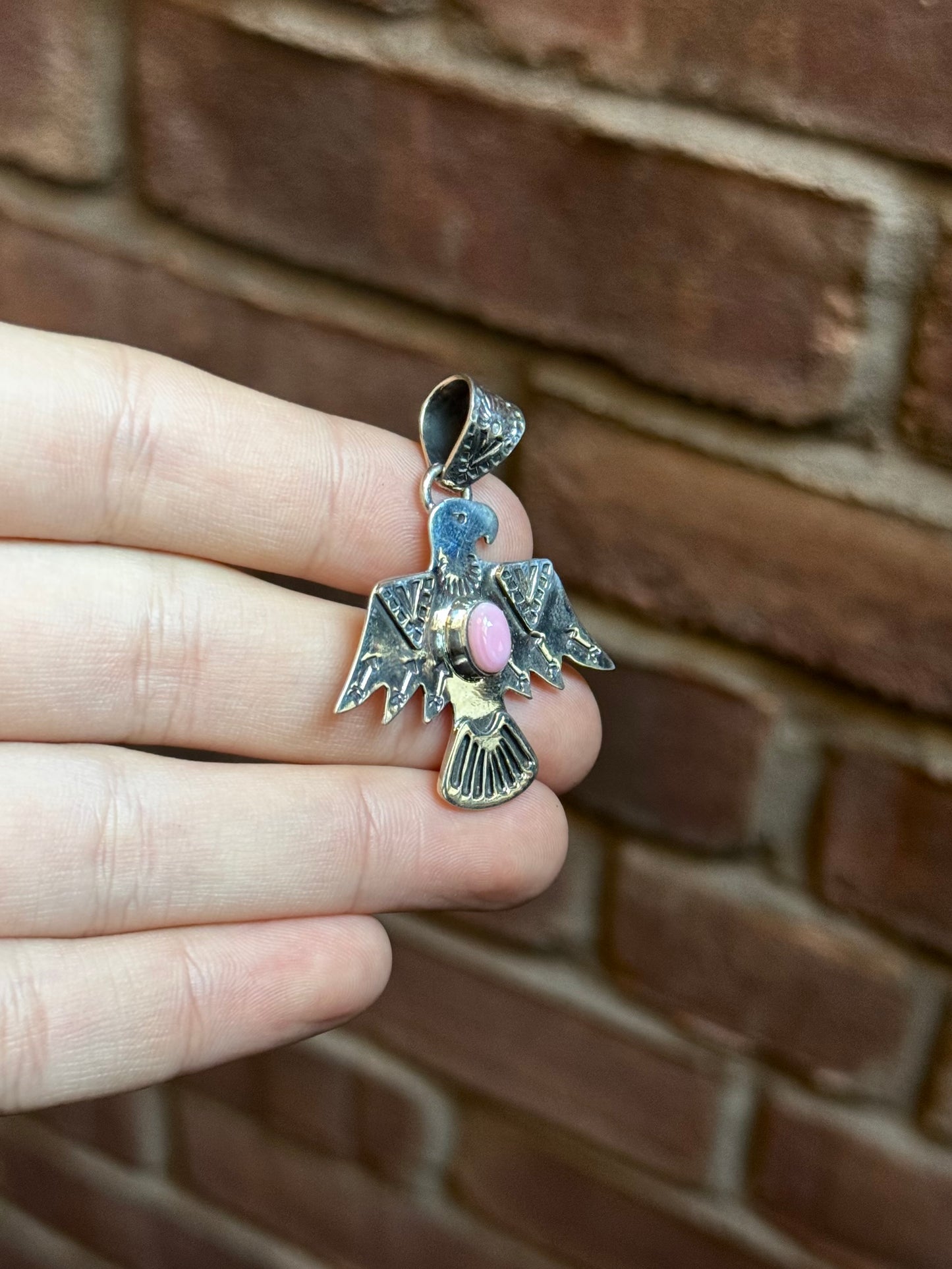 Pink Conch Thunderbird Pendant | 925 Sterling Silver C401
