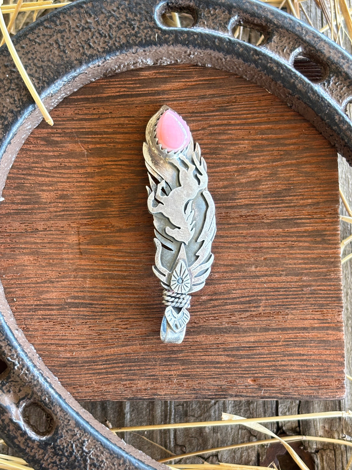 Pink Conch Feather Pendant | 925 Sterling Silver Z11