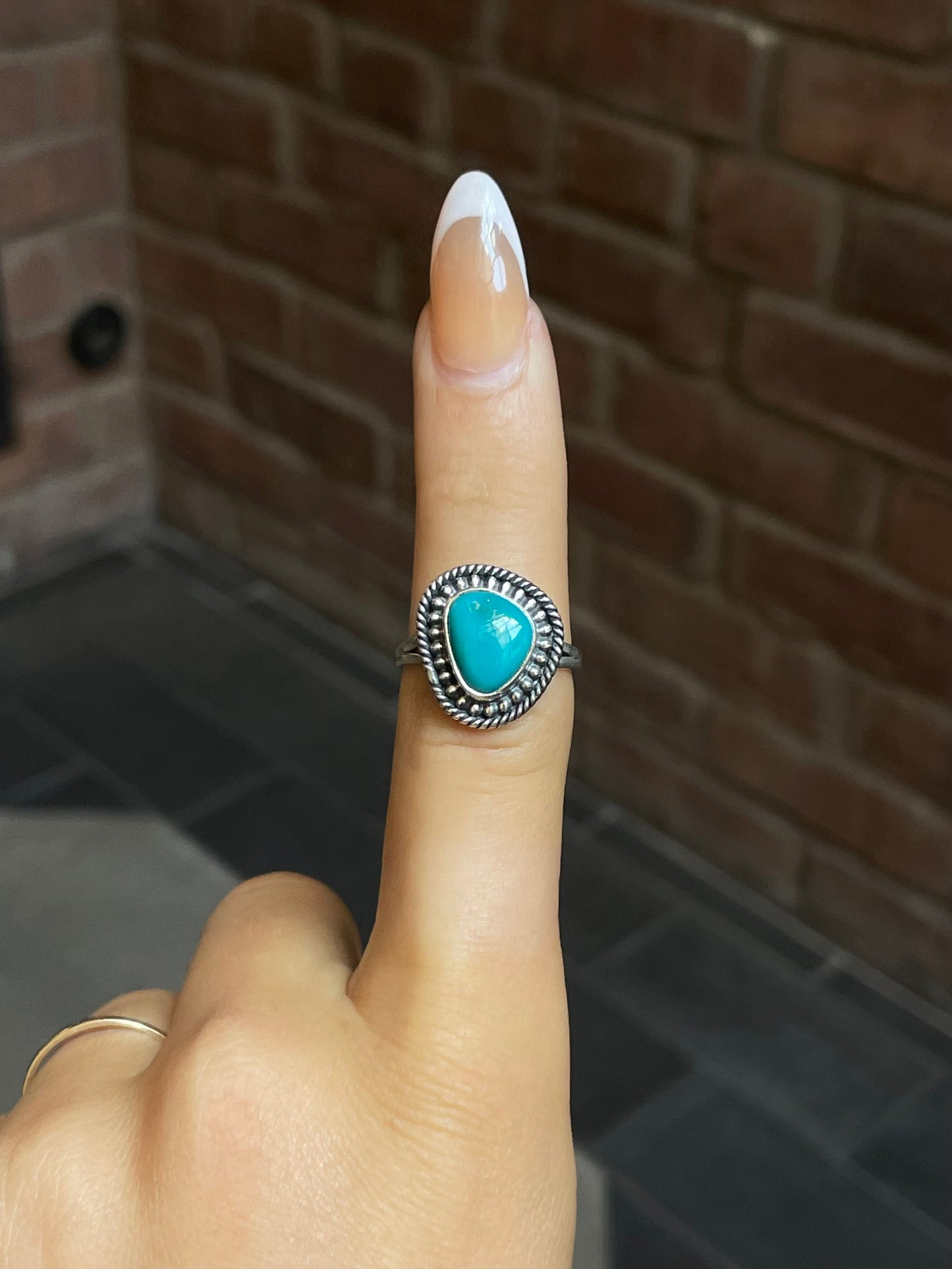 Turquoise Rope & Beaded Ring Size 8 | Sterling Silver E879