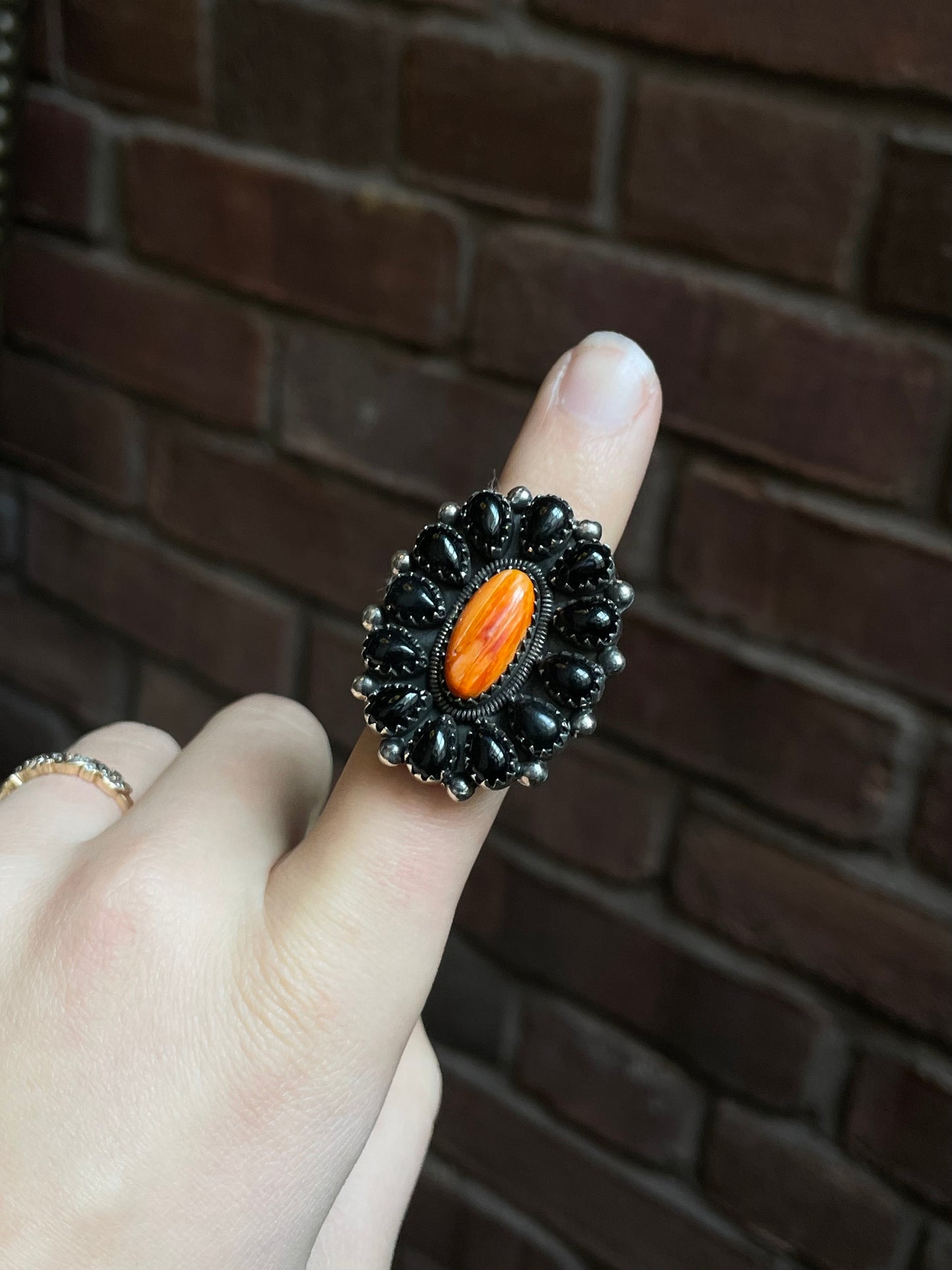 Spiny Oyster Black Onyx Cluster Ring Size 7.5 | 925 Sterling Silver E155