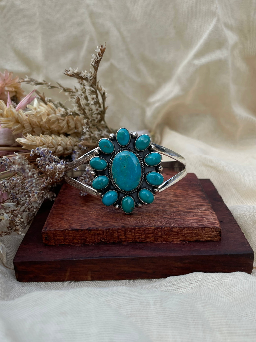 Turquoise Cluster Cuff Bracelet | 925 Sterling Silver D275