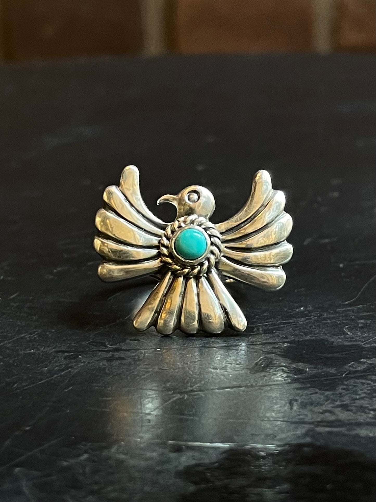 Turquoise Bird Ring Size 7.75 | Sterling Silver E888