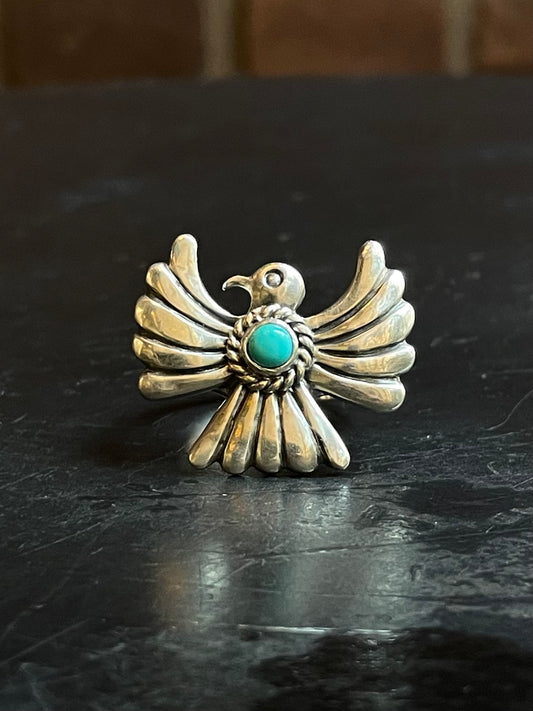 Turquoise Bird Ring Size 7.75 | Sterling Silver E888