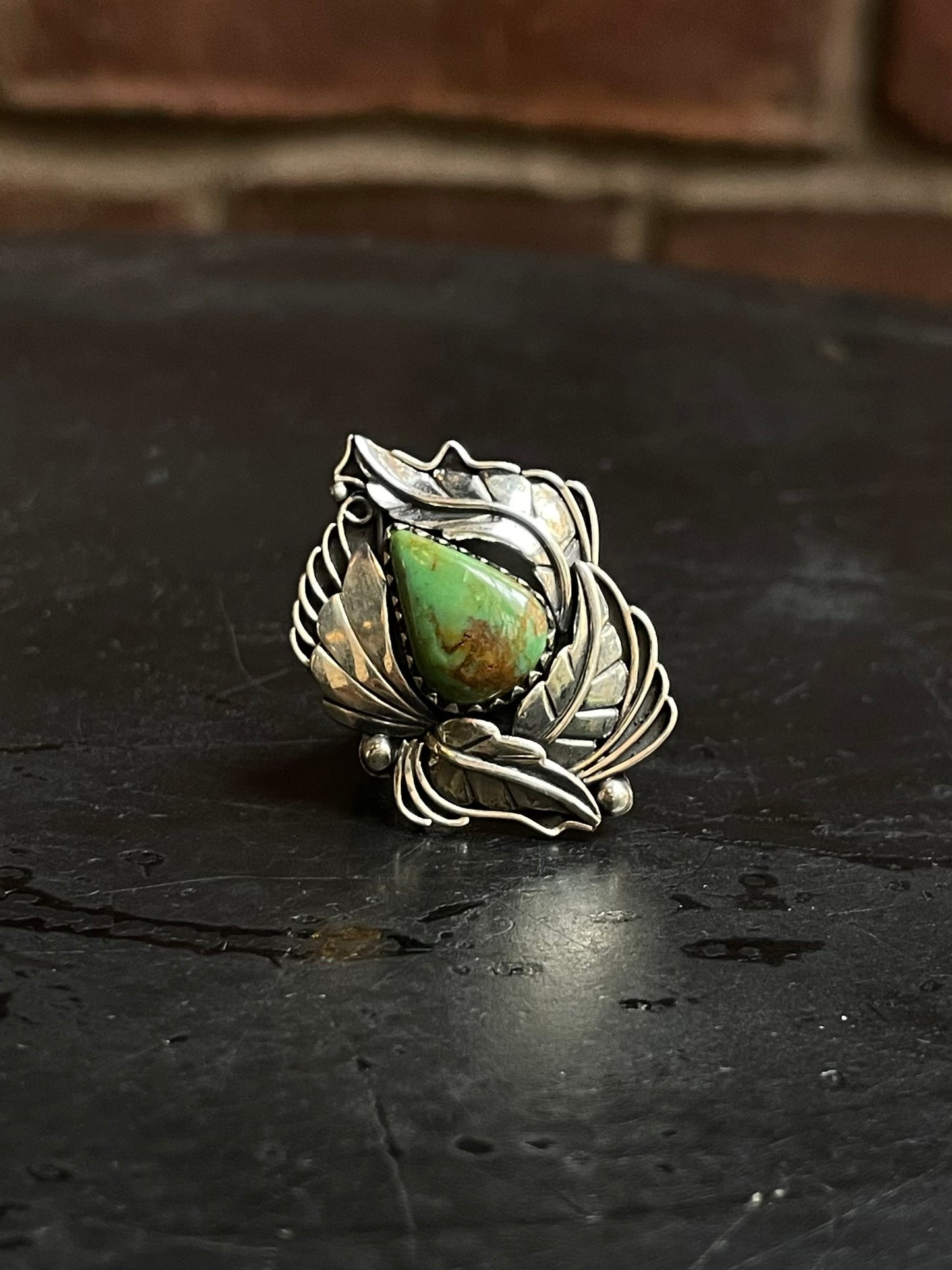 Kingman Turquoise Feather Ring Size 7 | 925 Sterling Silver Southwest E196