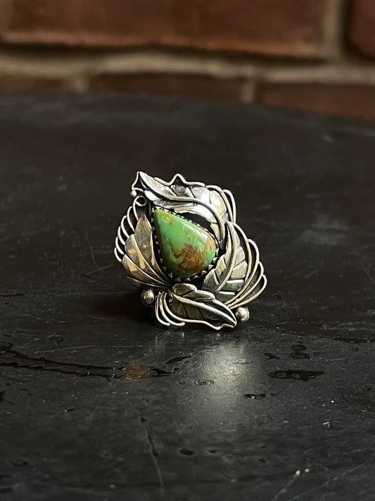 Kingman Turquoise Feather Ring Size 7 | 925 Sterling Silver Southwest E196