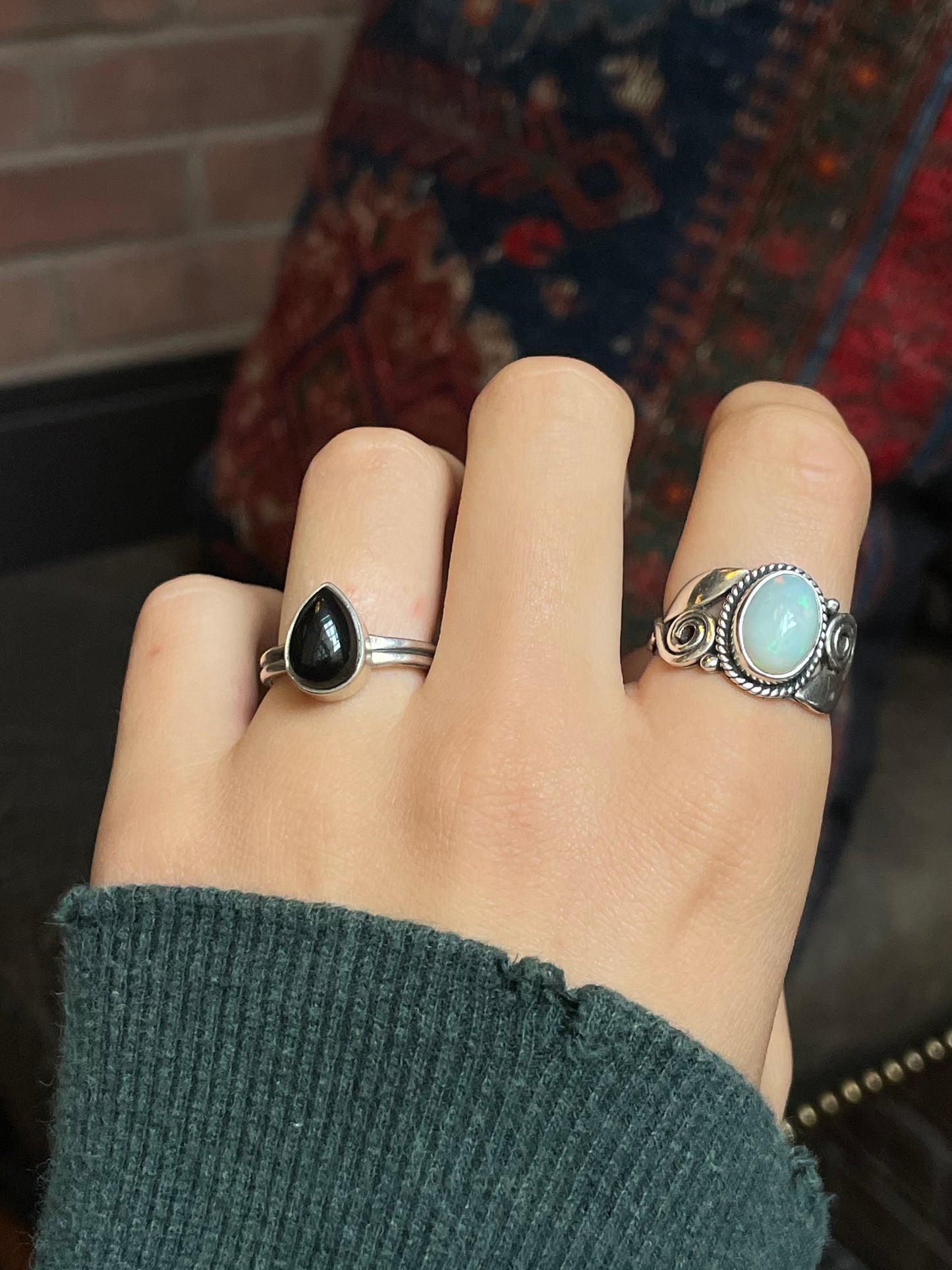 Black Onyx Tear Drop Ring | Sterling Silver | Size 7 G325