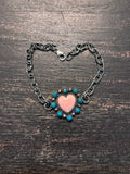 Pink Conch Heart Link Bracelet | 925 Sterling Silver Southwestern Style A001