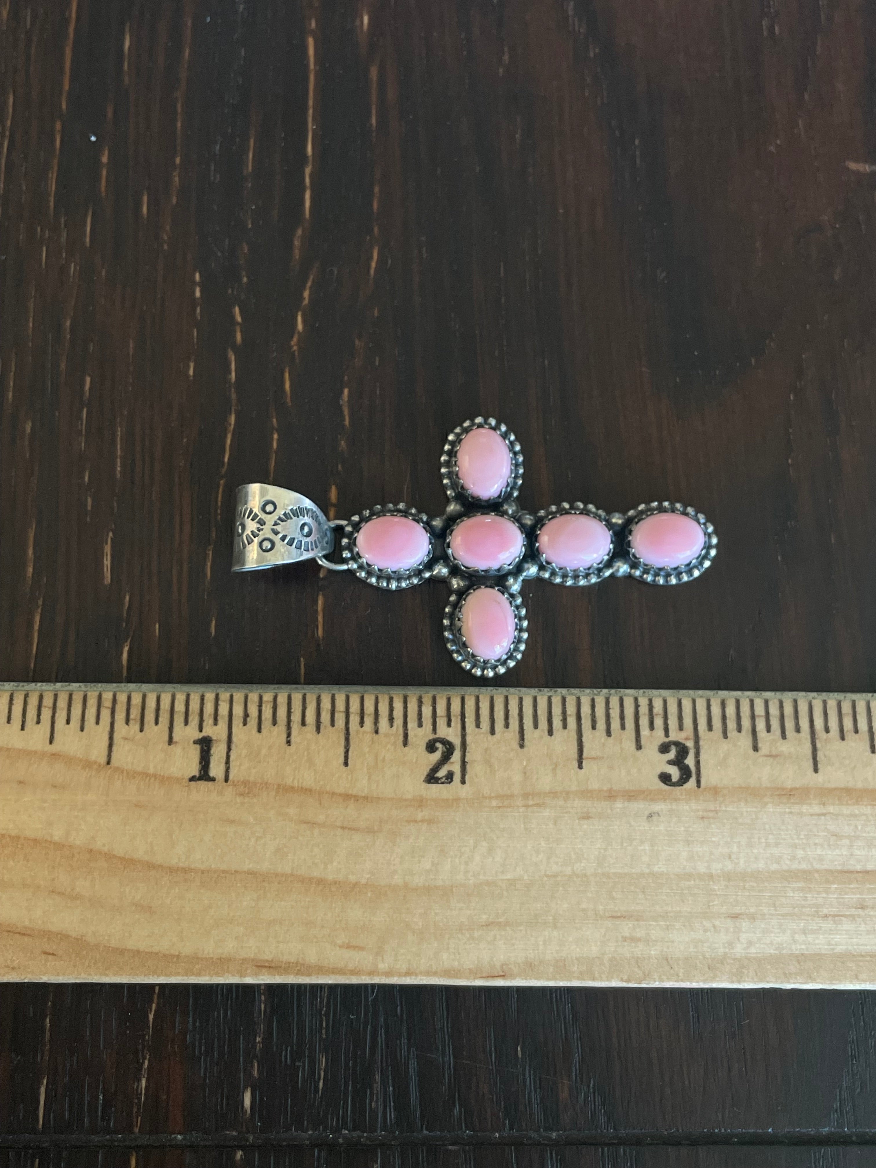Pink Conch Cross Pendant | Sterling Silver E719