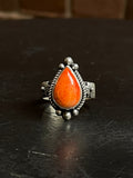 Spiny Oyster Tear Drop Ring | 925 Sterling Silver Size 7.25 E442