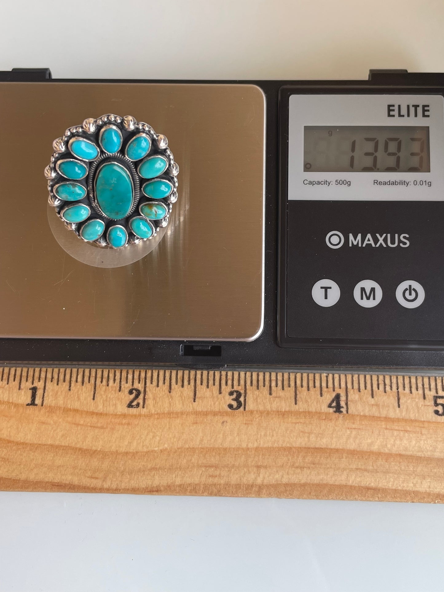 Kingman Turquoise Flower Cluster Ring Size 7.5 | 925 Sterling Silver G470
