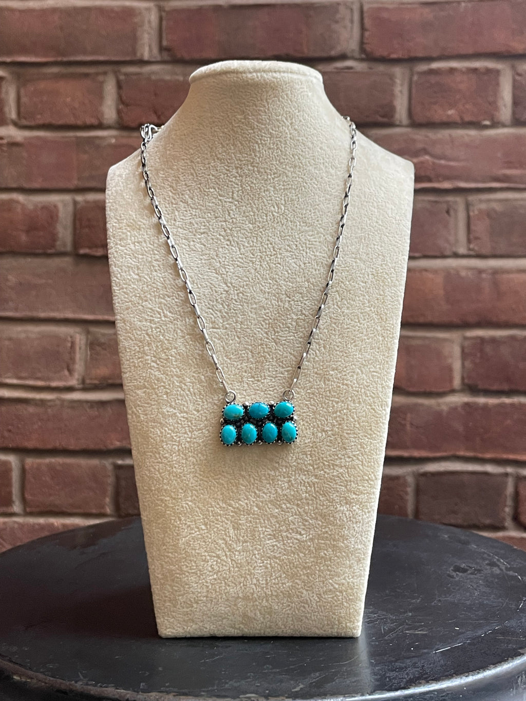 Kingman Turquoise Cluster Bar Necklace | 925 Sterling Silver E609