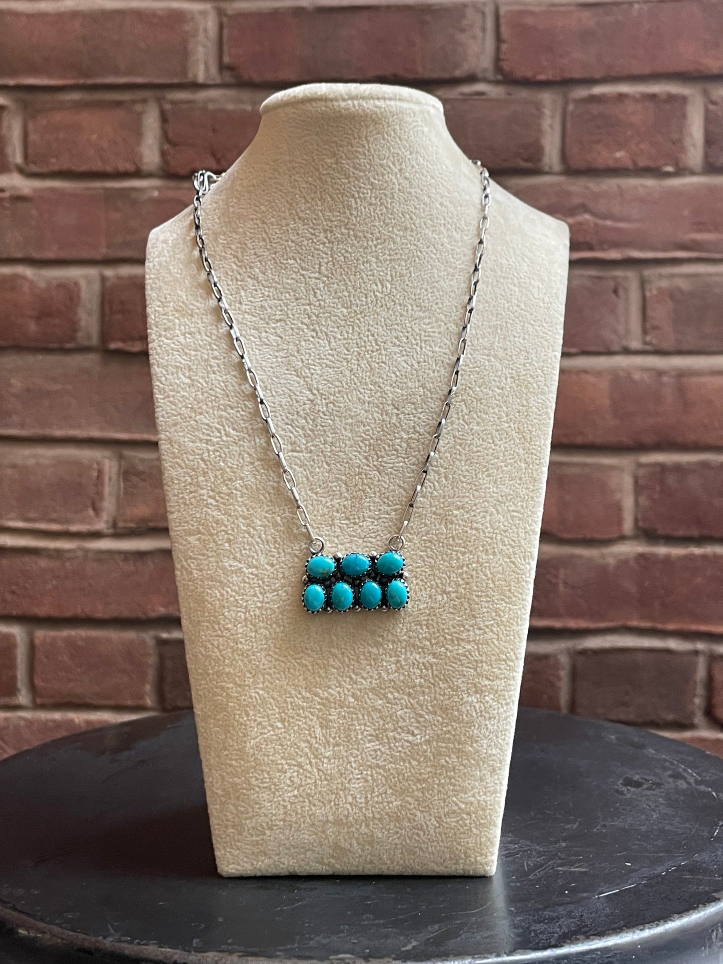 Kingman Turquoise Cluster Bar Necklace | 925 Sterling Silver E609