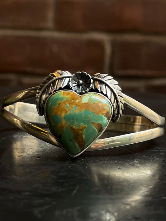 Turquoise Heart Cuff Bracelet | 925 Sterling Silver G319