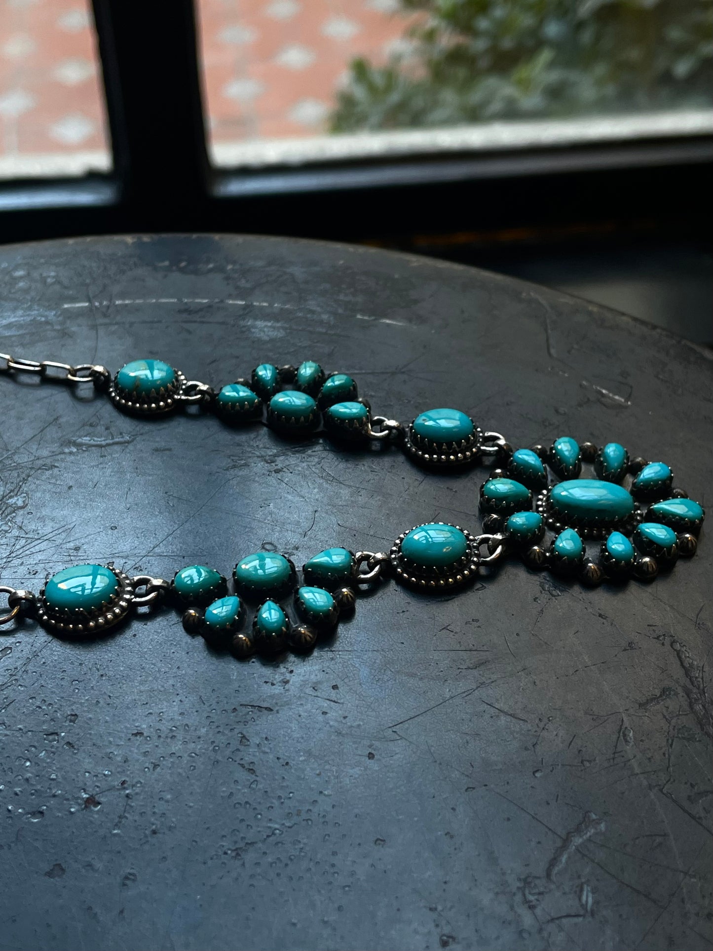 Kingman Turquoise Cluster Statement Necklace | 925 Sterling Silver E614