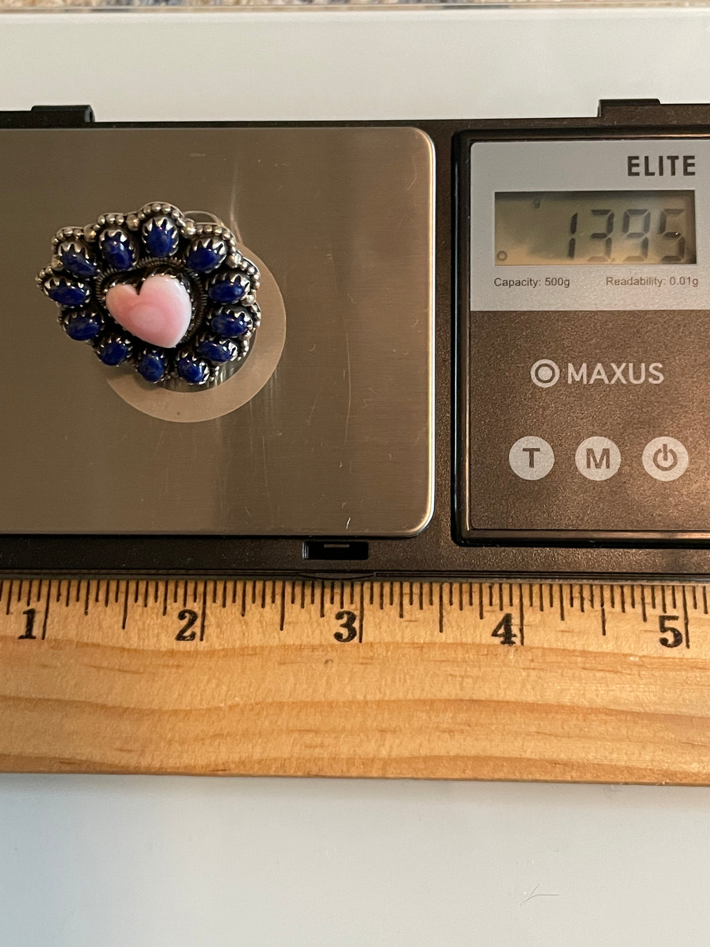 Pink Conch & Lapis Heart Ring Size 6 | 925 Sterling Silver G731